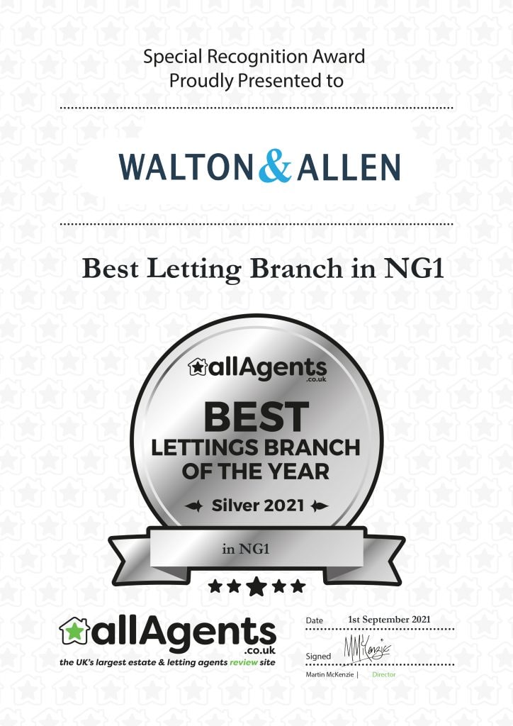 Awarded Best Letting Agent in NG1, Nottingham 1 AllAgents Award